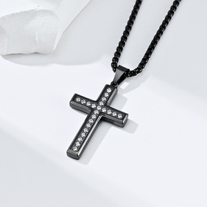 <b>Titanium</b> Steel Cross Necklace With Zircon Inlay Channel Setting Gift Jewelry Stainless Steel Pendant Fashion Accessory - Product Image 3
