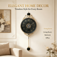 Horloge murale vintage de luxe avec pendule - Décoration moderne de luxe légère pour salon, entrée, horloge murale silencieuse sans tic-tac