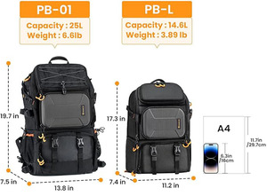 Buena mejor pequeño negro 25L lona impermeable <span class=keywords><strong>senderismo</strong></span> Cámara equipo <span class=keywords><strong>mochila</strong></span> para llevar en DSLR digital SLR lente con soporte para trípode - Product Image 6