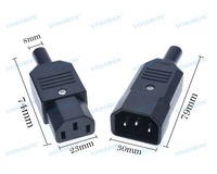 Adaptateur en ligne AC 250V 10A IEC C14 mâle vers C13 femelle, bornes à 3 broches, en ABS, certifié CE, pour connecteurs de prises d'alimentation