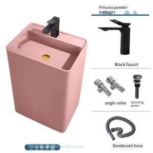 Lavabo à <span class=keywords><strong>colonne</strong></span> carrée au design moderne Lavabo en <span class=keywords><strong>pierre</strong></span> artificielle intégré au sol pour hôtel - Product Image 6