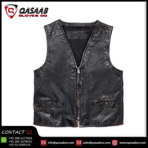 Gilets de moto légers multi-poches en cuir de vachette véritable sans manches pour hommes - Product Image 3