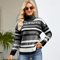 Pull à col roulé ample pour femmes, style décontracté pour l'automne et l'hiver, tricoté avec un motif géométrique