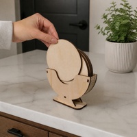 Ensemble de sous-verres en bois découpés au laser avec support - Sous-verres en bois ronds et carrés gravés sur mesure pour table basse et tasses