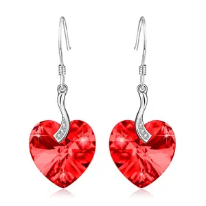 Fashion Women Jewelry Simple Earrings S925 Sterling Silver Ear Hooks Red Heart Inlaid Zirconium Earrings