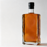 Bouteilles en verre vides en gros, bouteilles à spiritueux en verre clair avec bouchon noir pour liqueur et vin, emballage réutilisable