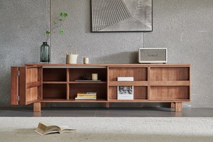 رفوف خشبية صلبة من الخشب ، خزانة كبيرة لوسائل الترفيه المركزية مع أبواب منزلقة وكتاب - Product Image 5