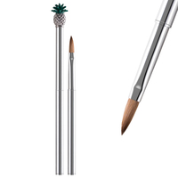 Pinceau à ongles en acrylique pur Kolinsky avec manche argenté de luxe et décoration ananas, logo personnalisé pour ongles en cristal # 14 # 16 # 18
