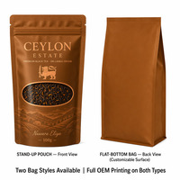 Sachet de thé noir de Ceylan à origine unique, refermable avec fenêtre, à fond plat, pour l'emballage alimentaire des petits-déjeuners et des hôtels du Sri Lanka