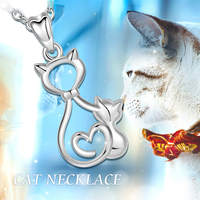 925 Sterling argent amitié femmes pet couple chat amant collier pendentif