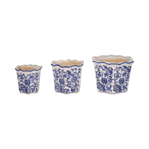 Pots à fleurs Chinoiserie en grès céramique, design floral, pour décoration intérieure et extérieure - Product Image 2
