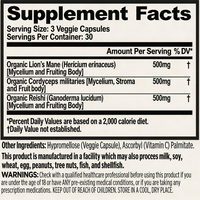 Mélange de capsules de 500 mg de Crinière de lion, Cordyceps et Reishi pour le soutien immunitaire, la santé cognitive et l'énergie physique