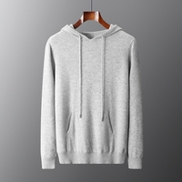 Sweat à capuche en pure laine pour homme, pull tricoté à capuche pour l'automne et l'hiver avec poches, logo personnalisé, vente en gros d'usine OEM ODM
