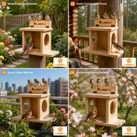 Mangeoire à écureuils en bois massif, habitat naturel, boîte d'alimentation avec fenêtre transparente pour la décoration moderne des patios et jardins