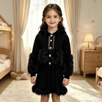 Ensemble deux pièces en laine de luxe de haute qualité avec boutons en strass et perles, cardigan à capuche en laine + jupe plissée, vêtements d'hiver pour les soirées