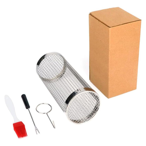 BBQ <b>Rolling</b> Grill Basket Clamshell Version <b>Rolling</b> Grill Cage Stainless Steel BBQ Grill Basket with Bracket and Fork - Product Image 2