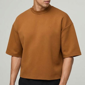 <span class=keywords><strong>T</strong></span>-<span class=keywords><strong>shirt</strong></span> Premium Minimalista con Logo Ricamato, Spalle Cadenti, in Cotone, Tinta Unita, Sportiva, da Uomo, <span class=keywords><strong>Scuba</strong></span> Air Layer, Vestibilità Boxy, Designer - Product Image 4