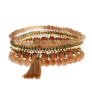 Douvei Set di 4 Braccialetti per Bambini con Pietre Naturali, Agata Rossa, <span class=keywords><strong>Guarnizione</strong></span> in Plastica Trasparente Gialla, Stile Bohémien Etnico con Lunga Nappina - Product Image 5