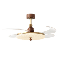 Ventilateur de plafond de style européen en noyer de luxe moderne de 42 pouces LED rétractable ABS télécommande BLDC moteur à courant continu projet facile
