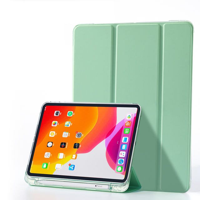 Trifold Smart Magnetic Control Tablet case for ipad 9th 10.2 case Transparent Back with Pencil Holder Tablet Cover