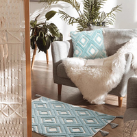 Paillasson au design artistique, tapis de sol tufté imprimé sur mesure avec pompons, motif losanges