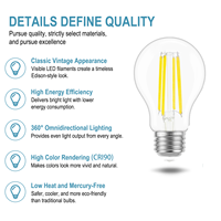 Installation facile, ampoules LED en verre A19 4W/8W/12W 5000K lumière du jour Ra90 AC dimmable 15000 heures E26 pour utilisation en restaurant