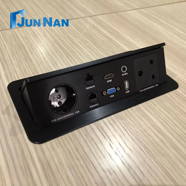 Hydraulic Socket with Extension Cable Power Plug Aluminum Tabletop Office Meeting Desktop Socket Table Pop up Power Socket