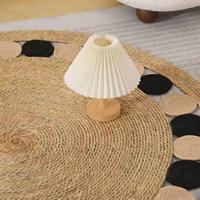 Tapis décoratif d'intérieur en jute naturelle tressé à la main avec pompons et motif cercle ajouré pour chambre, salon, couloir, chambre d'adolescent