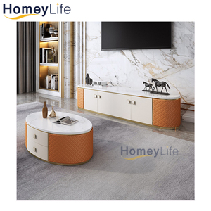 <span class=keywords><strong>Meuble</strong></span> <span class=keywords><strong>TV</strong></span> moderne blanc cannelé avec plateau en marbre, console multimédia de luxe pour salon avec tiroirs <span class=keywords><strong>et</strong></span> poignées dorées - Product Image 3