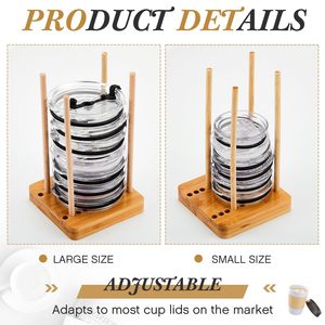 Organisateur de couvercles de gobelets en bambou réglable, support vertical détachable pour couvercles de gobelets Yeti / Stanley / Simple Modern - Product Image 3
