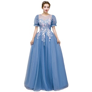 Blue Ball Gown Sweetheart Neckline Chiffon Floral Print Empire Waistline Evening Dress For Solo Performance Arts Exam Hosting - Product Image 5