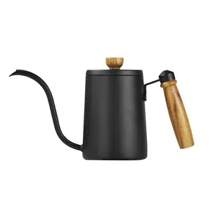 Stainless Steel Pour Over Drip Coffee Kettle Goose Neck Long Mouth Coffee Tea Pot Set With Wood Handle Home Restaurant Supplies