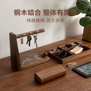 Multifunctional <b>Key</b> Rack Walnut Wood Standing Type Entryway Storage <b>Organizer</b> Rectangle Shape Neatening Solution - Product Image 2