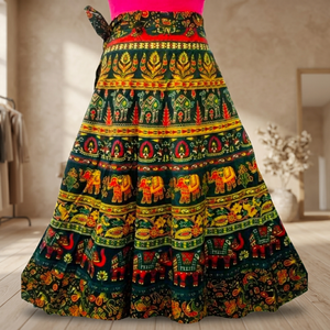 Falda Larga Casual de Algodón para Mujer Kaysha, 100% Satén con Cintura Elástica, Bordado con Estampado Animal - Product Image 3