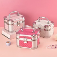 Boîte de rangement portable pour cosmétiques et bijoux en alliage d'aluminium à paillettes, très élégante, sac de voyage pour maquillage, mini rouge rose