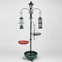 Lanterne solaire en fer, support d'alimentation pour oiseaux, pot de fleurs, plusieurs crochets de suspension, bain pour oiseaux, plateau à graines, design antique, écologique, extérieur