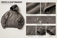 Sweat à capuche 3D imprimé en relief, délavage enzymatique, 500 g/m², lourd, logo personnalisé, coupe oversize, coton vierge de haute qualité, streetwear, sweats de luxe