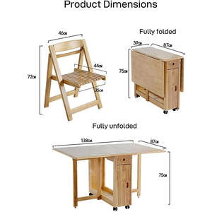 Hot Sale Extendable Wood <b>Folding</b> <b>Dining</b> Room <b>Table</b> <b>Chair</b> Set Space Saving Furniture Smart <b>With</b> Hidden Foldable Seat JH-FDT-3 Din - Product Image 4