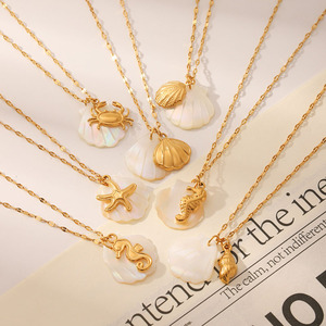 Trendy Stainless Steel Summer Beach Vacation Charm Necklace Waterproof <strong>Jewelry</strong> Fish Seastar <strong>Crab</strong> Seahorse Shell Pendant Necklace - Product Image 1