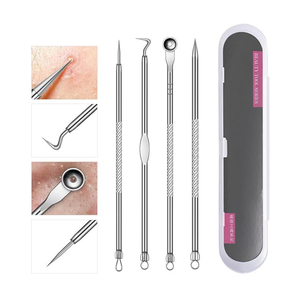Kit d'outils anti-boutons 4 pièces en acier inoxydable, extracteur de points noirs, pince à comédons pour le nettoyage des pores du visage, professionnel - Product Image 4