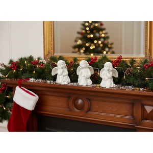 Set di 4 statuette e giocattoli natalizi in porcellana da 90 mm a forma di angeli - Product Image 3