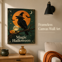Impression sur toile Halloween mignonne et vintage, art mural fantaisiste avec motifs citrouille, fantôme, sorcière, chauve-souris, squelette, décoration murale effrayante pour la maison
