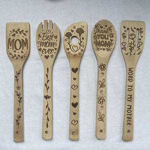 Ustensiles de cuisine pour le commerce extérieur, ensemble de 5 pièces en bambou carbonisé, pelle et cuillère, gravure au laser du logo, haute température - Product Image 6