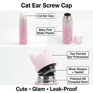 Botol Termos Anti Bocor Baja Tahan Karat Berkualitas Tinggi dengan Hiasan Berlian Imitasi Telinga Kucing <span class=keywords><strong>Rubah</strong></span> untuk Hadiah Terbaik - Product Image 6