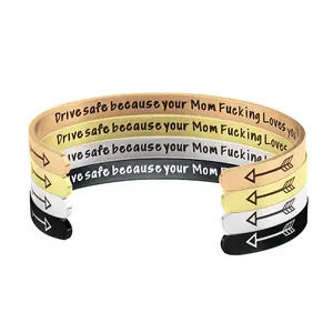 Motivational Mantra Stacking Religious Inspire Letter Metal Engraved Inspirational Cuff Custom Bangle Stainless Steel Bracelet