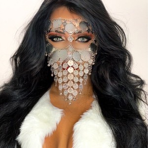 <span class=keywords><strong>Masque</strong></span> rétro en alliage ajouré avec pampilles, voile de cou et <span class=keywords><strong>visage</strong></span>, accessoire de mode pour femme pour la photographie - Product Image 2
