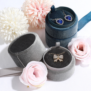 Factory Wholesale Custom Circular Pattern Cylindrical Velvet Jewelry <b>Box</b> for Rings Studs Pendants Jewelry Packaging with Ribbon - Product Image 1