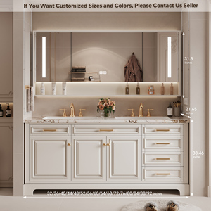 <span class=keywords><strong>Meuble</strong></span>-lavabo de salle de bain avec vasque simple/double, miroir LED intelligent anti-buée, armoire avec plan de travail en marbre - Product Image 6