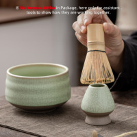 Ensemble de 2 pièces en céramique pour matcha, design japonais, écologique, comprenant un bol à mélanger le thé et un support pour fouet vert, pour stock RTS