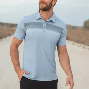 Kustom kaus Polo mewah pria kemeja Polo katun bergaris dada kinerja Eco kaus cetak pola bernapas dengan Logo sendiri